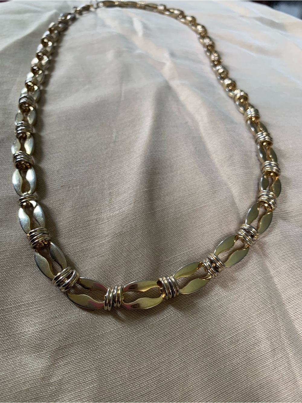 Retro Mixed Metal Textured Spacer Bar Anchor Link Necklace Vintage Choker Chain